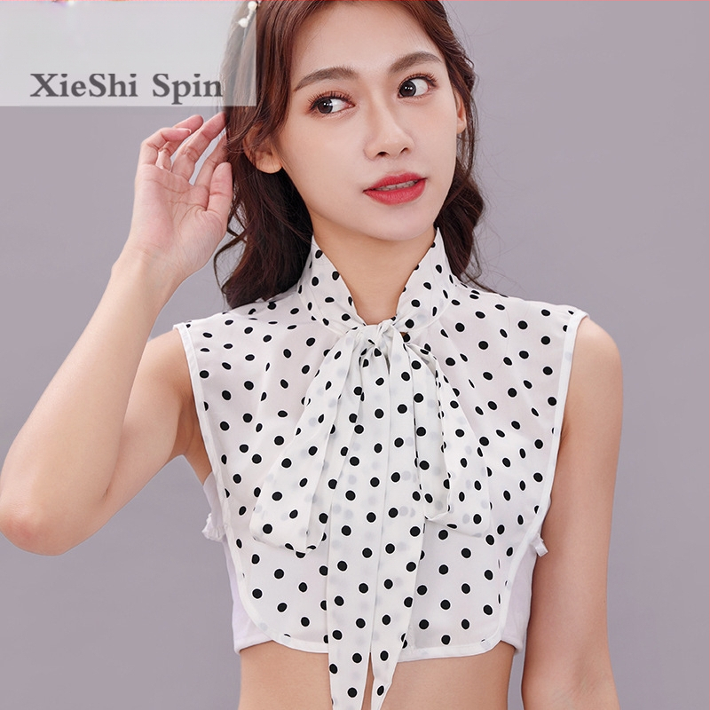 Koreai stílusú új koreai stílusú pöttyös sál, hamis galléros női inggallér, dekoratív masni inggallérral