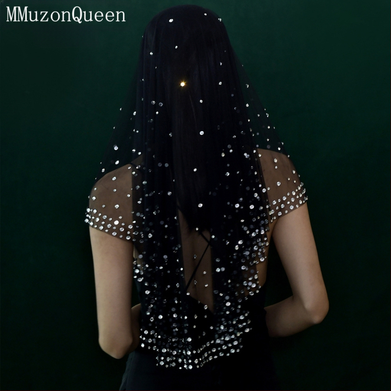 Manzhen strasszos fekete menyasszonyi fonal titkosított strasszos hajfésű nélküli esküvői fonal vintage fotóékszer M132