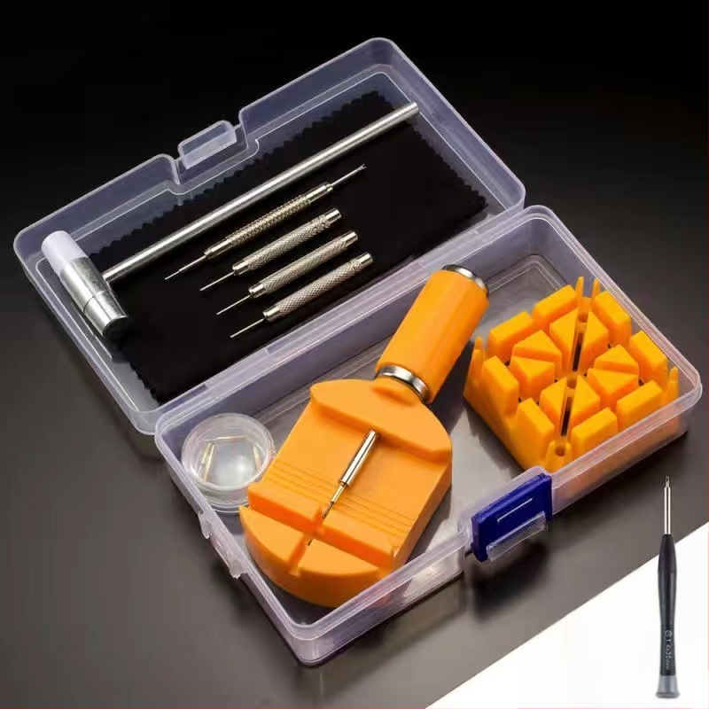 Órajavító eszköz, Óraleszedő, Óraleszedő, Óraszíj-állító, 11 darabos kártyára szerelhető övleszedő készlet, Lyukasztó tű, kis kalapács