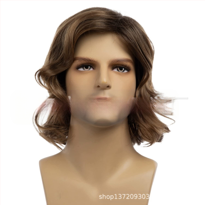 Sõltumatu jaama väliskaubanduse uus Euroopa ja Ameerika meeste parukas osaliselt pruunid lühikesed lokkis juuksed kohevad loomulikud lokid meeste juuksed Yiwu ladu