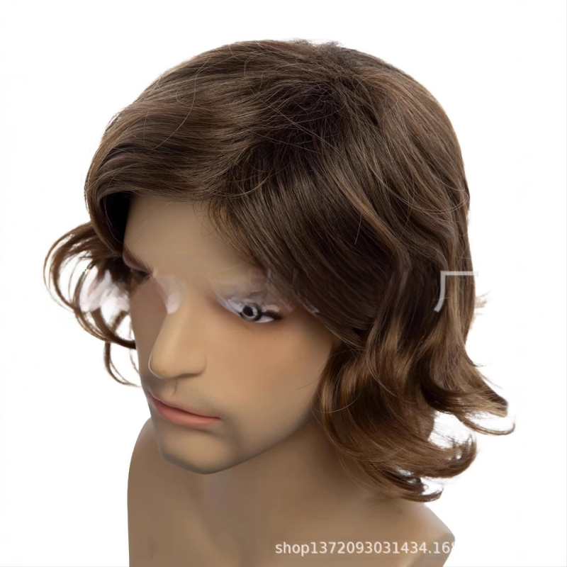 Sõltumatu jaama väliskaubanduse uus Euroopa ja Ameerika meeste parukas osaliselt pruunid lühikesed lokkis juuksed kohevad loomulikud lokid meeste juuksed Yiwu ladu