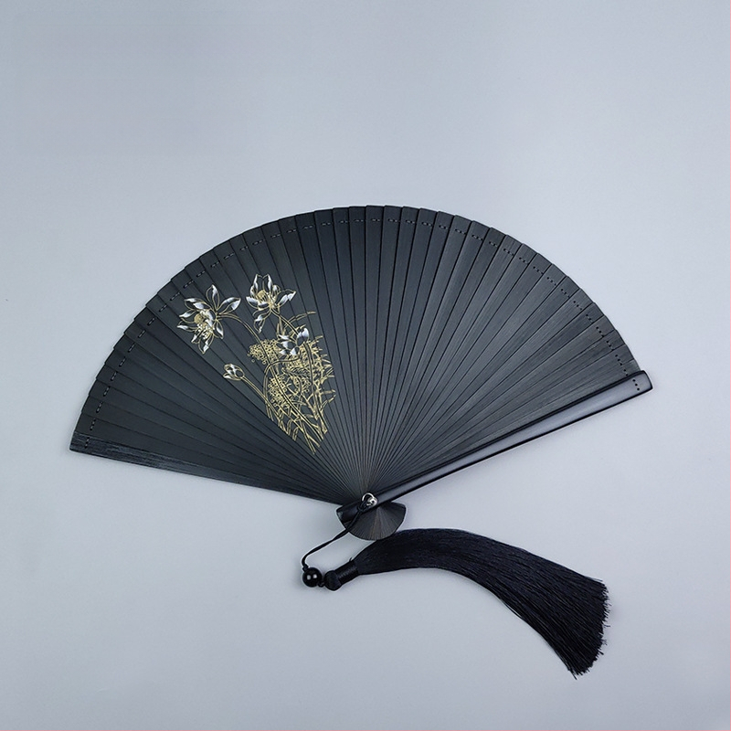 Teljes bambusz összecsukható ventilátor üreges összecsukható mini ventilátor 5 hüvelykes 6 hüvelykes hordozható kínai stílusú antik piros és fekete klasszikus táncventilátor