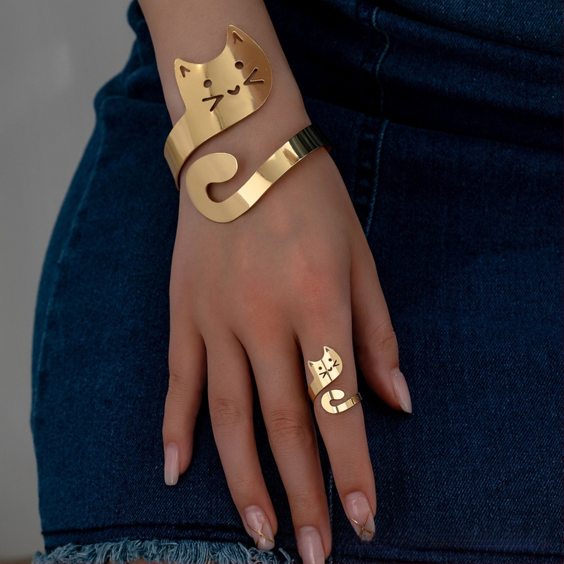 Európai és amerikai legkelendőbb cica fényes karkötő gyűrű öltöny divat aranyos pajkos napi ingázó partikellékek