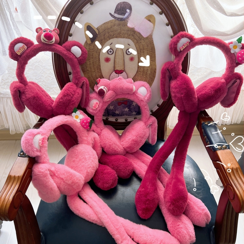 Téli aranyos eperbaba fülek mozgatható plüss fülvédők szülő-gyermek fülvédő csipetnyi légzsák édes fülvédők