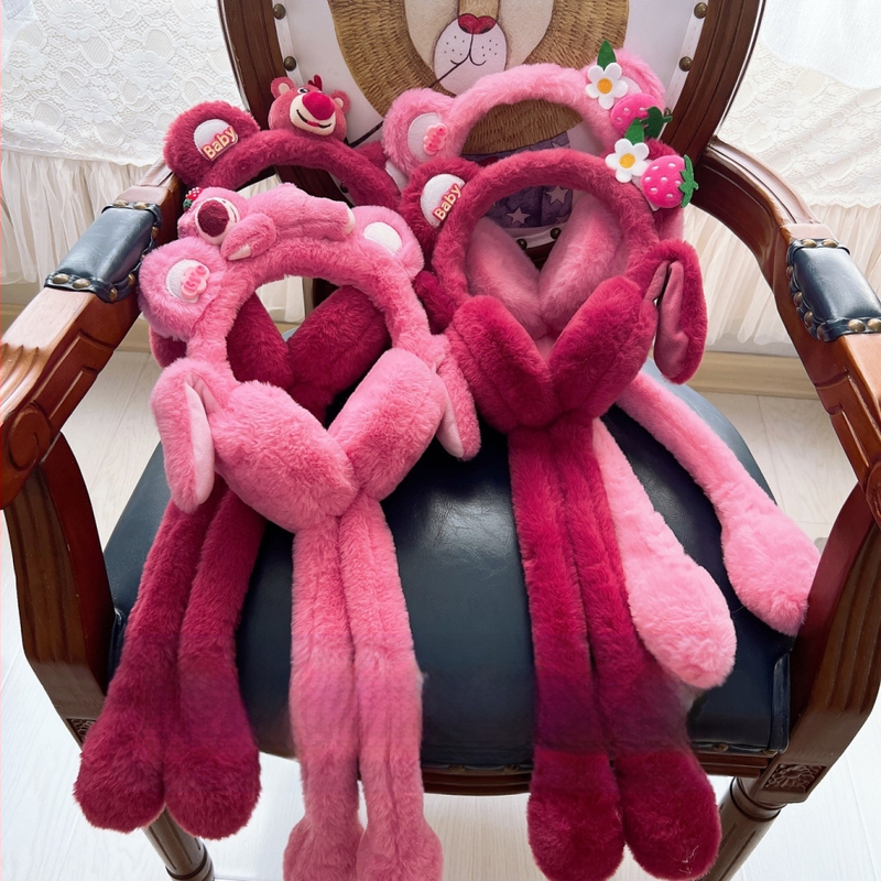 Téli aranyos eperbaba fülek mozgatható plüss fülvédők szülő-gyermek fülvédő csipetnyi légzsák édes fülvédők