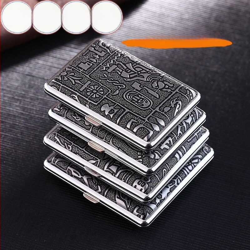 Dupla pisztolyos cigarettatartó ezüst egyiptomi sorozat 14/16/18/20-as csomag fém cigarettatartó felhajtható vascsipesszel ellátott cigarettatartó nyomásálló