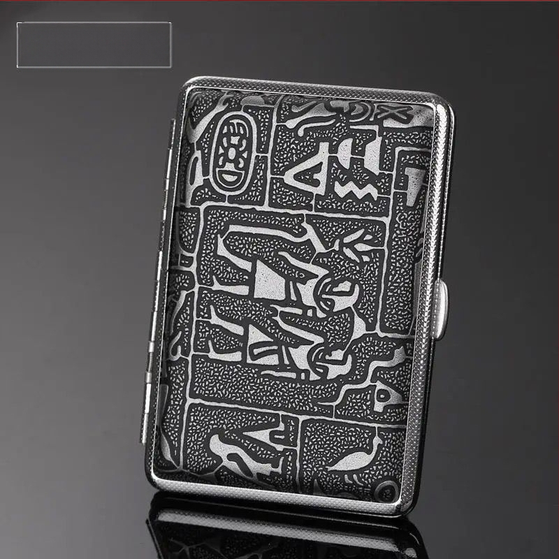 Dupla pisztolyos cigarettatartó ezüst egyiptomi sorozat 14/16/18/20-as csomag fém cigarettatartó felhajtható vascsipesszel ellátott cigarettatartó nyomásálló