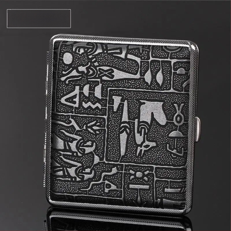 Dupla pisztolyos cigarettatartó ezüst egyiptomi sorozat 14/16/18/20-as csomag fém cigarettatartó felhajtható vascsipesszel ellátott cigarettatartó nyomásálló