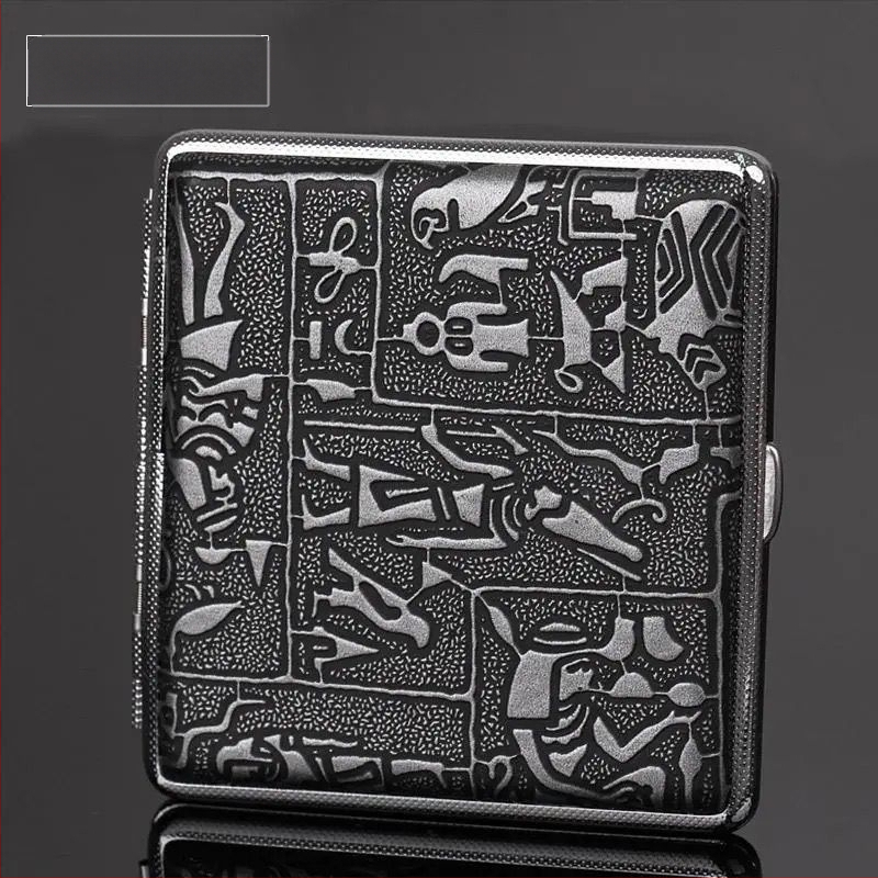 Dupla pisztolyos cigarettatartó ezüst egyiptomi sorozat 14/16/18/20-as csomag fém cigarettatartó felhajtható vascsipesszel ellátott cigarettatartó nyomásálló