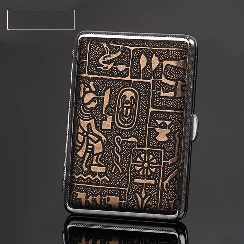 Dupla pisztolyos cigarettatartó ezüst egyiptomi sorozat 14/16/18/20-as csomag fém cigarettatartó felhajtható vascsipesszel ellátott cigarettatartó nyomásálló