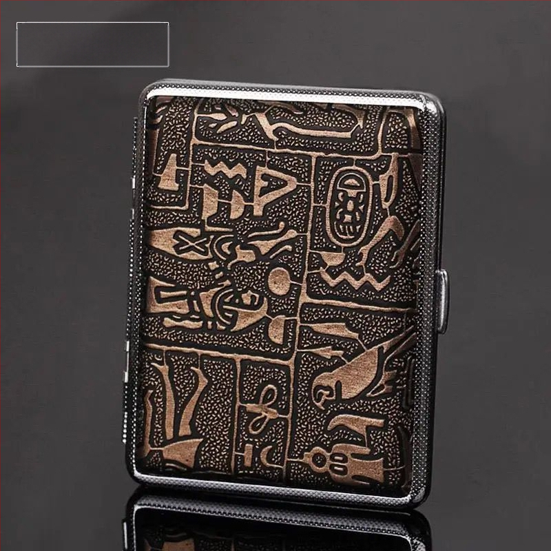 Dupla pisztolyos cigarettatartó ezüst egyiptomi sorozat 14/16/18/20-as csomag fém cigarettatartó felhajtható vascsipesszel ellátott cigarettatartó nyomásálló