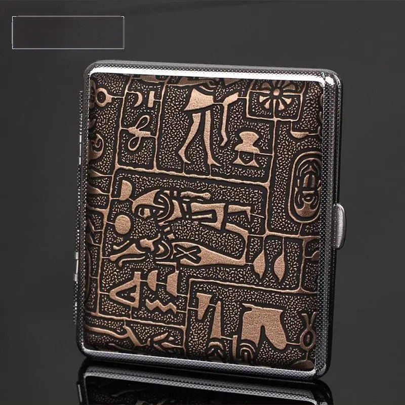 Dupla pisztolyos cigarettatartó ezüst egyiptomi sorozat 14/16/18/20-as csomag fém cigarettatartó felhajtható vascsipesszel ellátott cigarettatartó nyomásálló