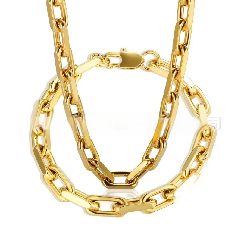Európai és amerikai nagy eladású titán acél karkötő/karkötők Régi O alakú lánc Kézzel készített lánc Téglalap alakú félig régi kétoldalas karkötő nyaklánc