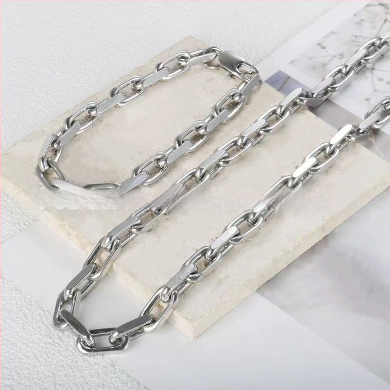 Európai és amerikai nagy eladású titán acél karkötő/karkötők Régi O alakú lánc Kézzel készített lánc Téglalap alakú félig régi kétoldalas karkötő nyaklánc