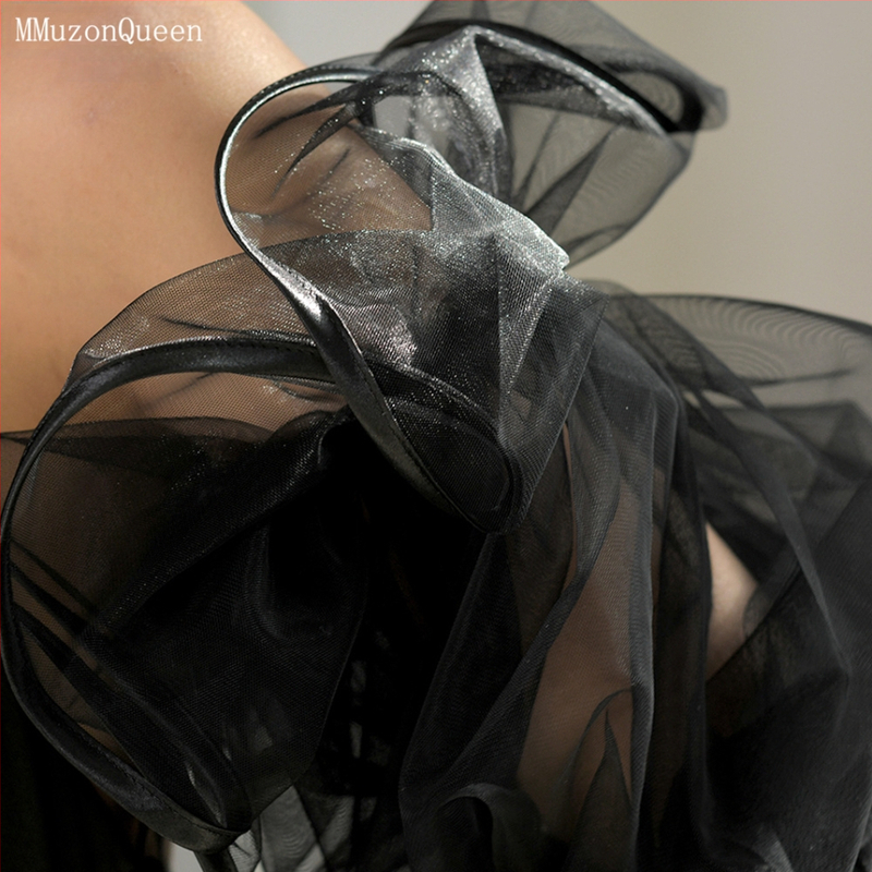 Manzhen pikad mustad pulmavarrukad, pruudi pulmavarrukad, kohev satiinist ümbris varrukatega, varrukad MM37