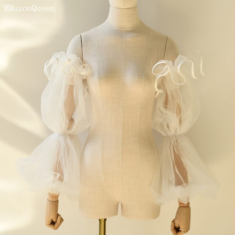 Manzhen pikad mustad pulmavarrukad, pruudi pulmavarrukad, kohev satiinist ümbris varrukatega, varrukad MM37