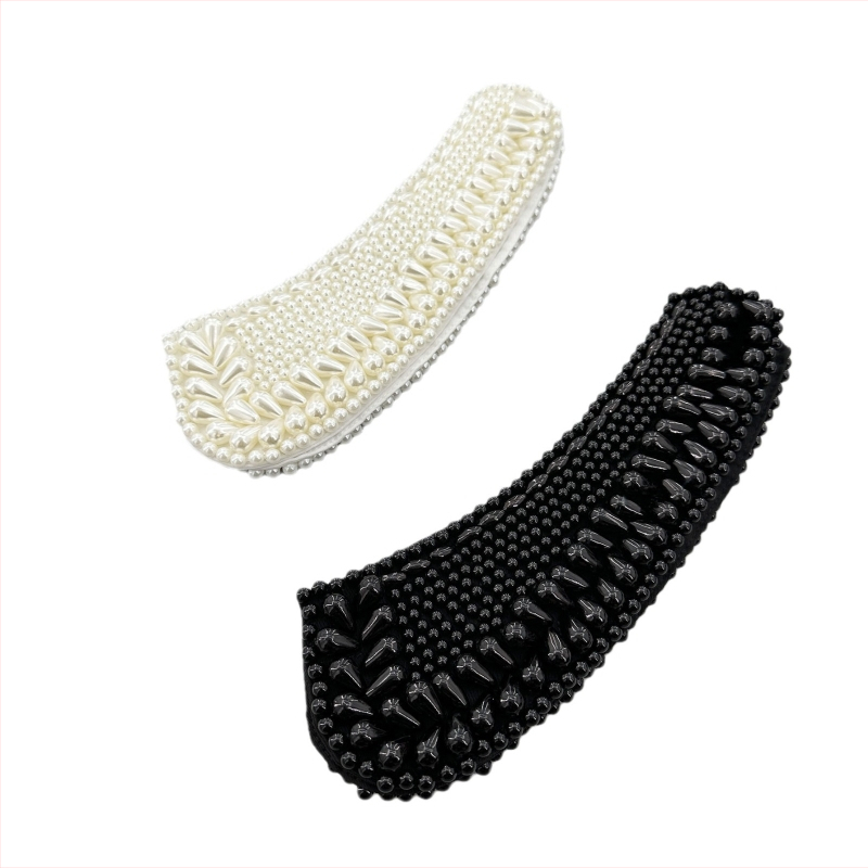 Új, divatos, kézműves, gyöngyös, elegáns fekete hasizmos gyöngyös hamis nyakörv, kiváló luxus fehér gallér