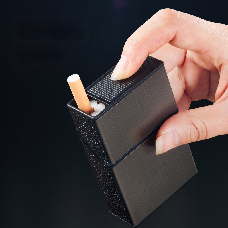 8004B Dvigubo atidarymo dangtelio metalinis cigarečių dėklas su užsegimu, atsparus suspaudimui, atsparus drėgmei, atsparus prakaitui, stumdomas, dvigubos paskirties, vielos tempimo rėmas, didelė talpa