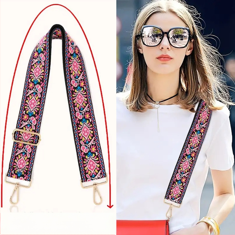 Rankinė per petį su itin plačiais aksesuarais, spalvinga rankinė, storas dirželis, ilgas pakaitinis dirželis, reguliuojamas universalus krepšys per petį