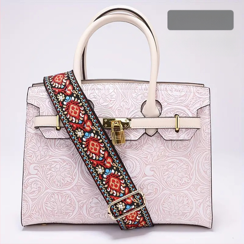 Rankinė per petį su itin plačiais aksesuarais, spalvinga rankinė, storas dirželis, ilgas pakaitinis dirželis, reguliuojamas universalus krepšys per petį