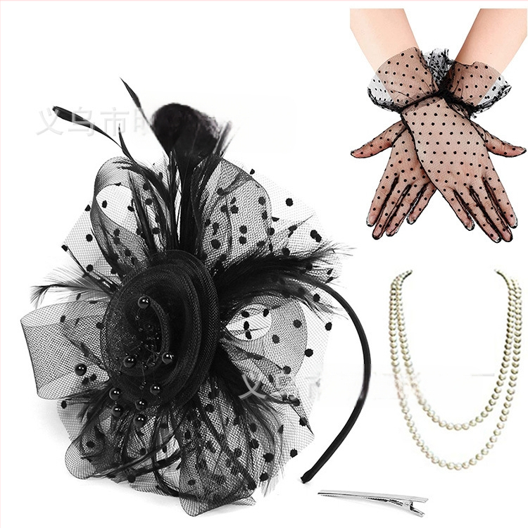 Európai és amerikai hajdíszek, menyasszony, toll, virág, hálós hajcsat, kis svájcisapka, ruha, cheongsam kiegészítők, kesztyű, nyaklánc szett