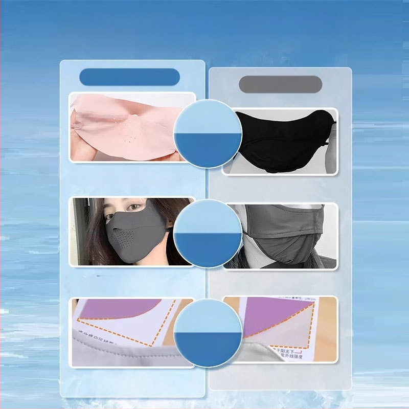 Veatu päikesekaitsega näomask, silmade kaitse, UV-vastane suvine jääsiidist päikesevari, hingav, moodne individuaalne hulgimüügi näokate