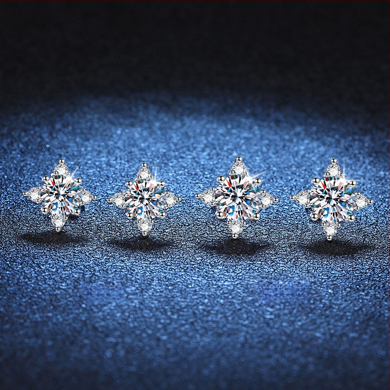 S925 sterling ezüst fülbevaló női Mosan gyémánt fülbevaló női négykarmos nyolcas férfi csillag fülbevaló D színű 1 karátos moissanit fülbevalók