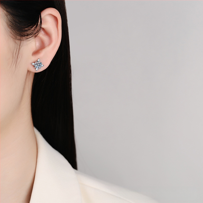 S925 sterling ezüst fülbevaló női Mosan gyémánt fülbevaló női négykarmos nyolcas férfi csillag fülbevaló D színű 1 karátos moissanit fülbevalók