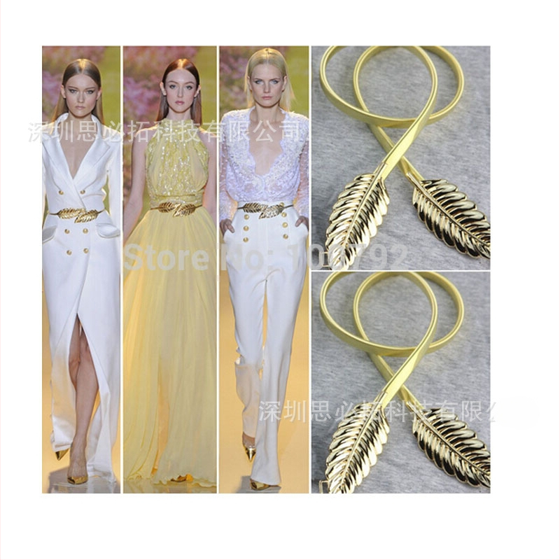 Női arany ezüst koreai levél mintás női fém derékláncos rugalmas öv őszi és téli népszerű robbanások