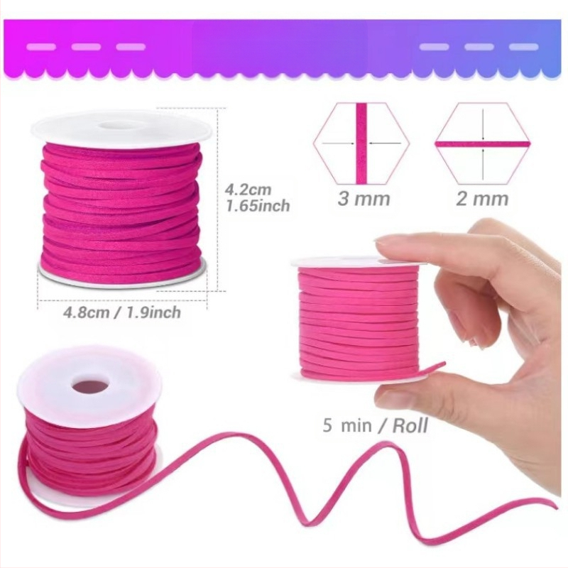 Koreai bársonykötél 3 mm-es lapos, kétoldalas velúr kötél barkácsoláshoz, karkötő, nyaklánc, álomfogó háló, ajándékdoboz, díszes kötél, öv