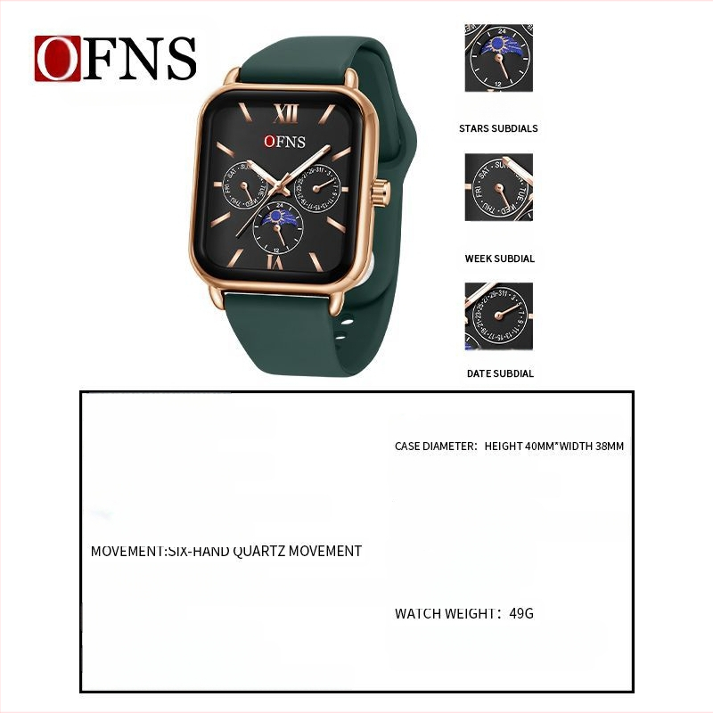 O'Fannie időt rázó robbanásveszélyes négyzet alakú kvarc női karóra Niche Sun Moon Star óra vízálló hattűs női karóra