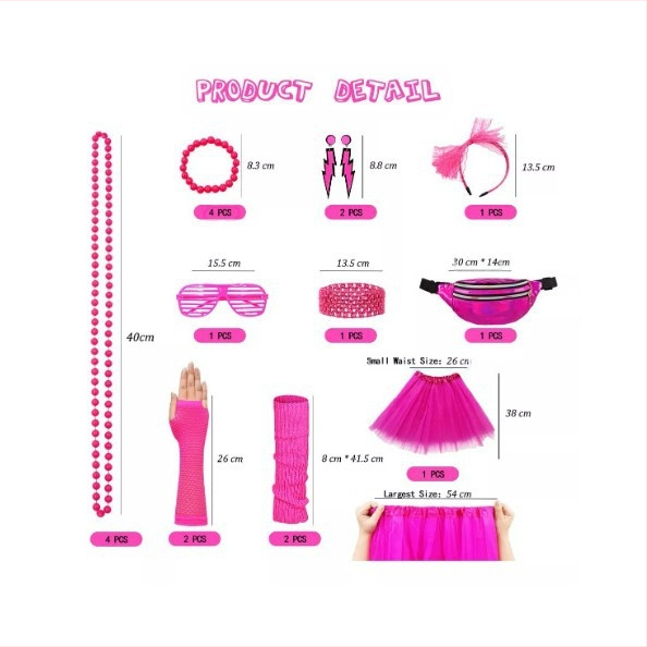 Amazoni kuum müük 1980ndate poissmeestepeo värviline neoonkaelakee käevõru komplekt 80ndate kostüümirekvisiidid