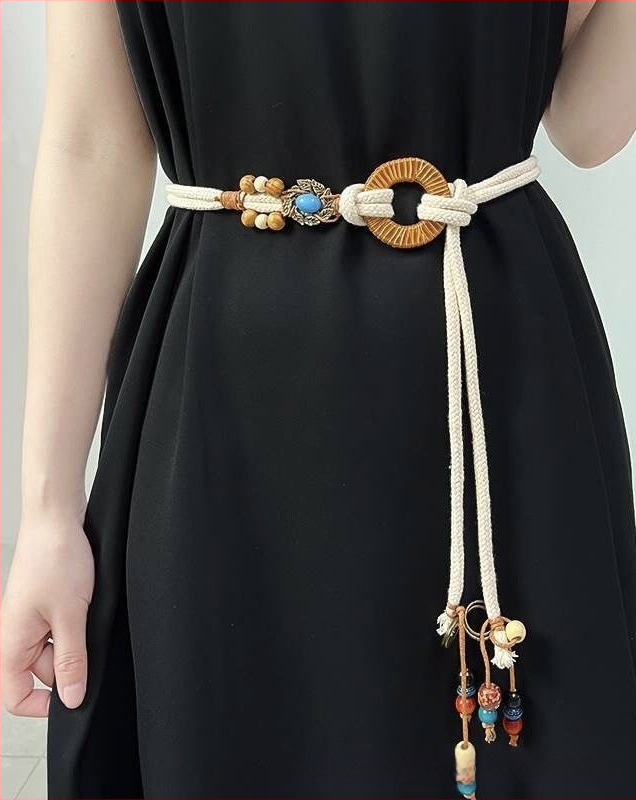 Koreai változatú szőtt öv Női retro lezser sokoldalú személyiség dekoratív ruha derék pamut len csomózott derékkötél nagykereskedelemben