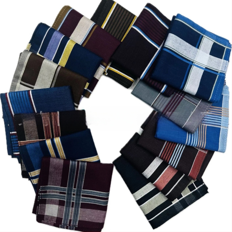 Vyriškas klasikinis dryžuotas tamsios spalvos siūlais dažytas medvilninis rankšluostis, prakaitą sugeriantis rankšluostis, kišeninis kostiumo krepšys, senas rankšluostis