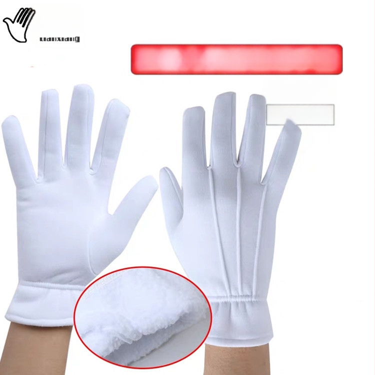 Téli, hárombordás bársonyból készült, bélelt fehér kesztyű, etikett, parádé, teljesítmény, szolgálat, védőkesztyű, csúszásgátló, meleg, hideg viseletre