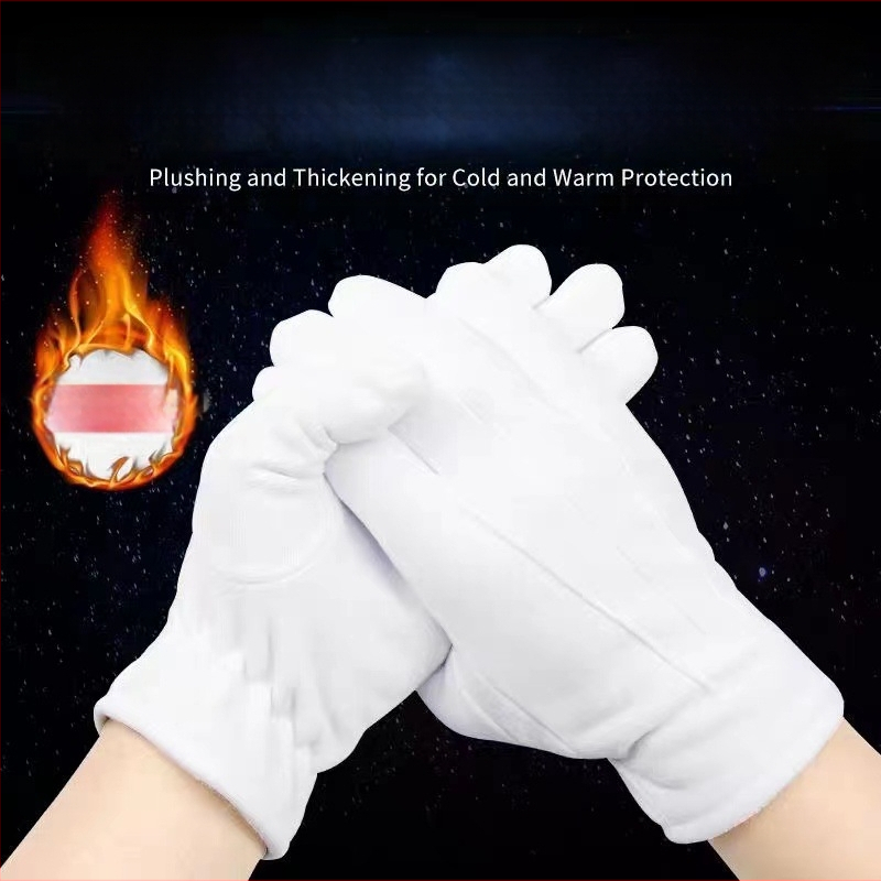 Téli, hárombordás bársonyból készült, bélelt fehér kesztyű, etikett, parádé, teljesítmény, szolgálat, védőkesztyű, csúszásgátló, meleg, hideg viseletre