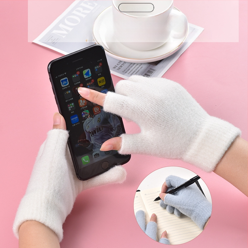 Žiemos nesandarūs dviejų pirštų krištolo siūlai Naujas produktas Vyrų ir moterų studentų žaidimas Mobilusis telefonas Jutiklinis ekranas Megztos pirštinės Neslystančios