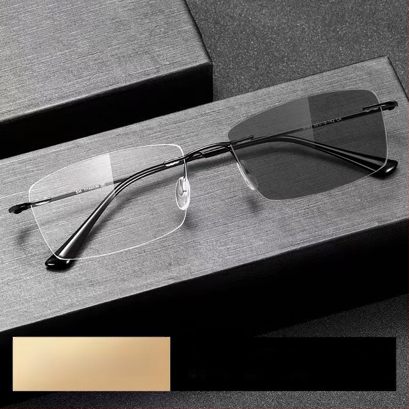 Fotokromatikus, kék fény elleni védelemmel ellátott olvasószemüveg középkorú és idős férfiaknak, progresszív, többfókuszos olvasószemüveg, ultrakönnyű, keret nélküli olvasószemüveg
