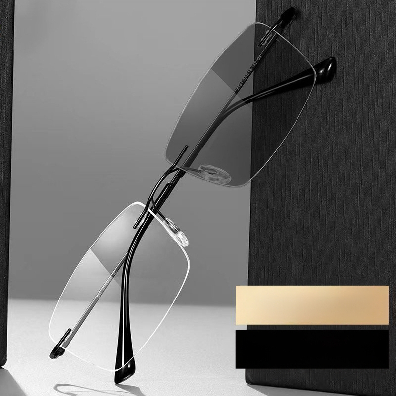 Fotokromatikus, kék fény elleni védelemmel ellátott olvasószemüveg középkorú és idős férfiaknak, progresszív, többfókuszos olvasószemüveg, ultrakönnyű, keret nélküli olvasószemüveg