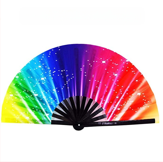 13-инчов бамбуков костен ветрилообразен вентилатор за тай чи с голям размер, рекламен вентилатор с пръстен, вентилатор за бойни изкуства, флуоресцентен сгъваем вентилатор