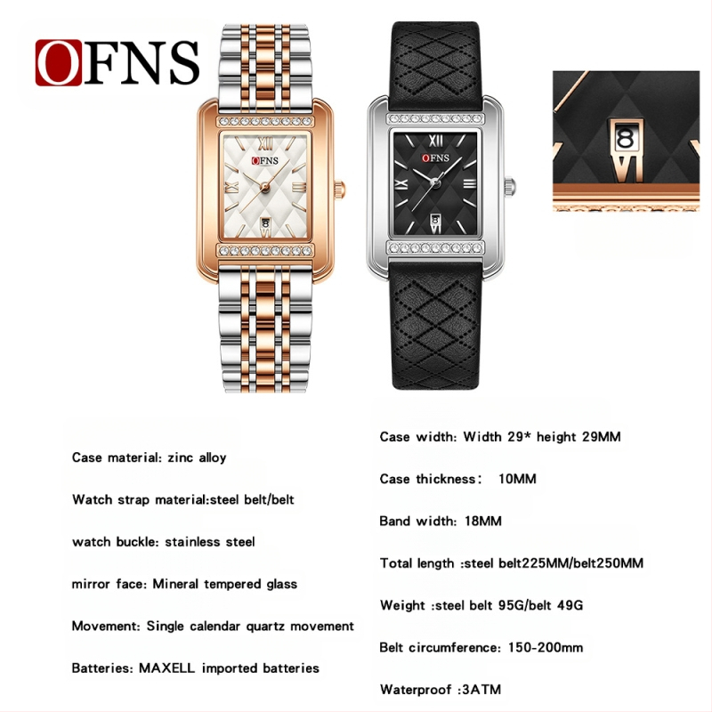 Oufani Külkereskedelmi Népszerű Női Karóra Négyzet alakú Rés Gyémánt Karóra Naptárral Vízálló Kvarc Karóra Dropshippinggel