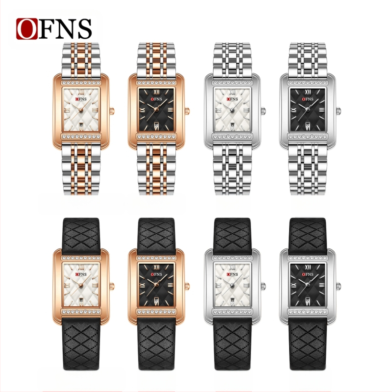 Oufani Külkereskedelmi Népszerű Női Karóra Négyzet alakú Rés Gyémánt Karóra Naptárral Vízálló Kvarc Karóra Dropshippinggel