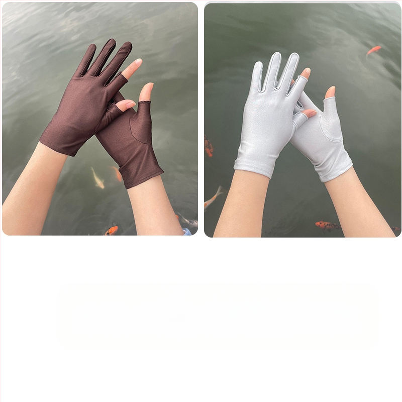 Plonos, moteriškos ledo šilko pirštinės, pavasario ir vasaros sezonui, pusės piršto ilgio, dviejų pirštų, rankų darbo, arbatos rinkimo, apsaugos nuo saulės, plonos, tiesioginio pardavimo.