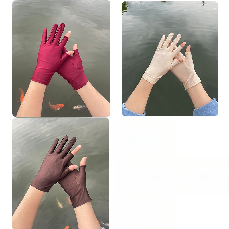 Plonos, moteriškos ledo šilko pirštinės, pavasario ir vasaros sezonui, pusės piršto ilgio, dviejų pirštų, rankų darbo, arbatos rinkimo, apsaugos nuo saulės, plonos, tiesioginio pardavimo.