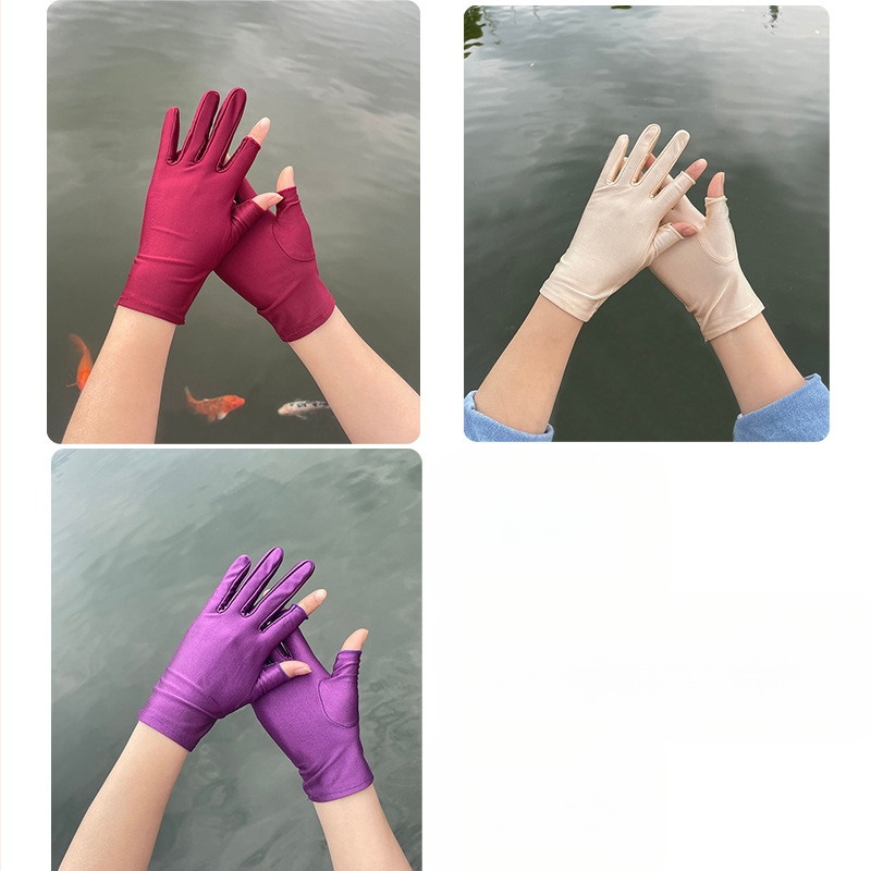 Plonos, moteriškos ledo šilko pirštinės, pavasario ir vasaros sezonui, pusės piršto ilgio, dviejų pirštų, rankų darbo, arbatos rinkimo, apsaugos nuo saulės, plonos, tiesioginio pardavimo.