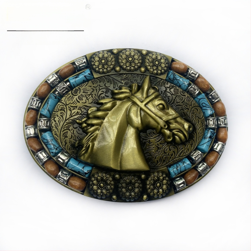 BULLZINE cinka sakausējuma rietumu džinsa zirga galvas jostas sprādze 03764-2 vintage ikdienas jostas sprādze