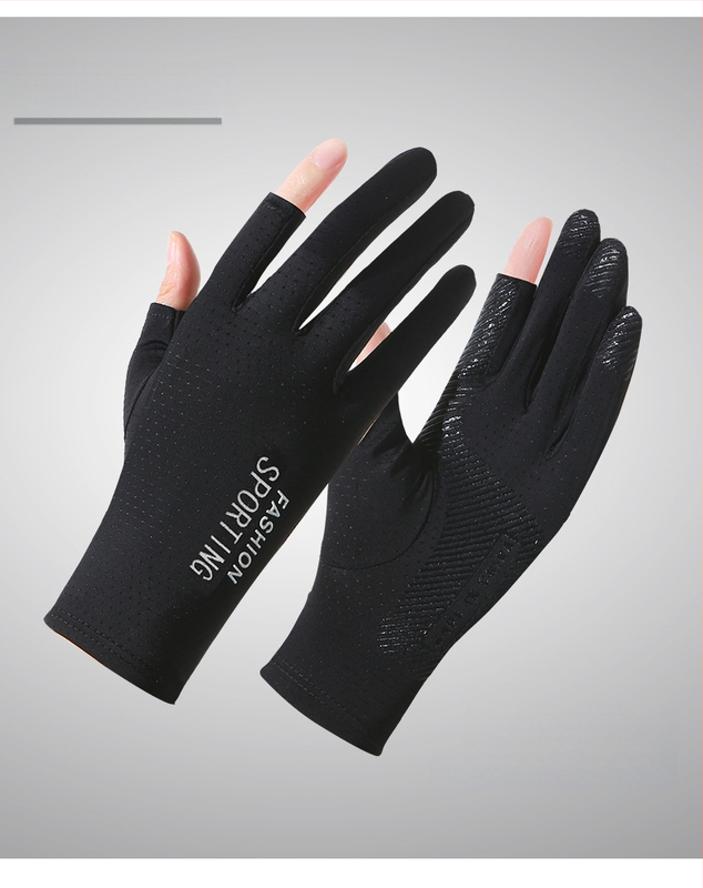 Suvised päikesekaitsega jääsiidist kindad naistele, õhukesed ultraviolettkindlad elastsed libisemiskindlad sõidukindad kahe sõrmega sõidukindad