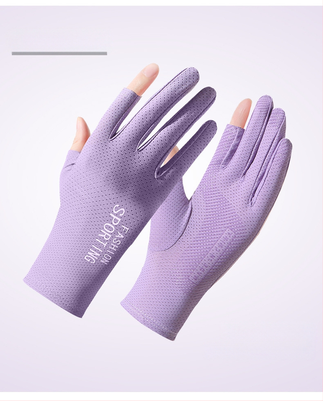 Suvised päikesekaitsega jääsiidist kindad naistele, õhukesed ultraviolettkindlad elastsed libisemiskindlad sõidukindad kahe sõrmega sõidukindad