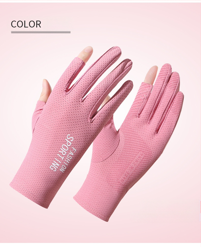 Suvised päikesekaitsega jääsiidist kindad naistele, õhukesed ultraviolettkindlad elastsed libisemiskindlad sõidukindad kahe sõrmega sõidukindad