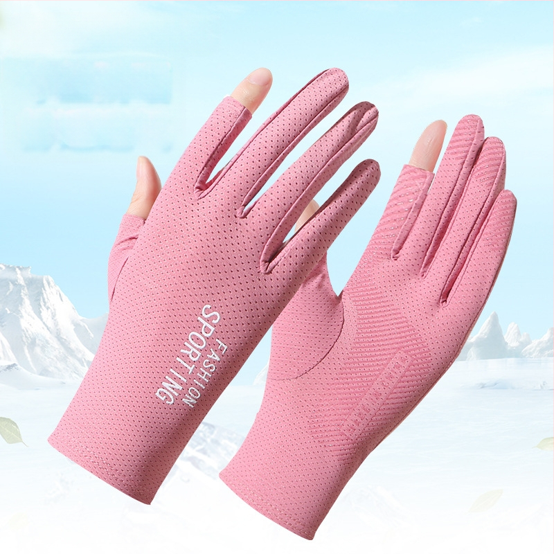 Suvised päikesekaitsega jääsiidist kindad naistele, õhukesed ultraviolettkindlad elastsed libisemiskindlad sõidukindad kahe sõrmega sõidukindad